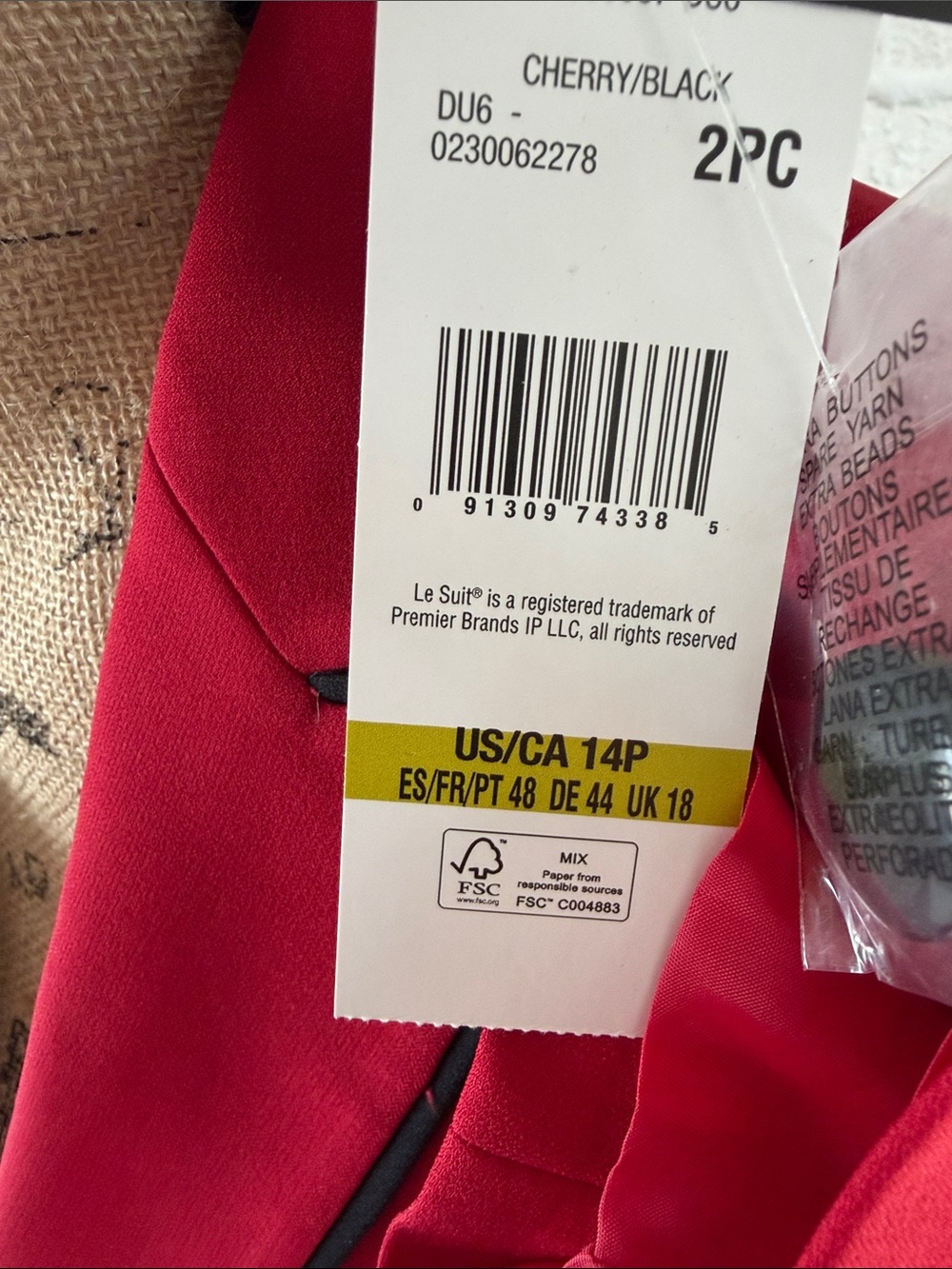 Le Suit Red Blazer and Matching Pants with Black Piping - Picture 3 of 3